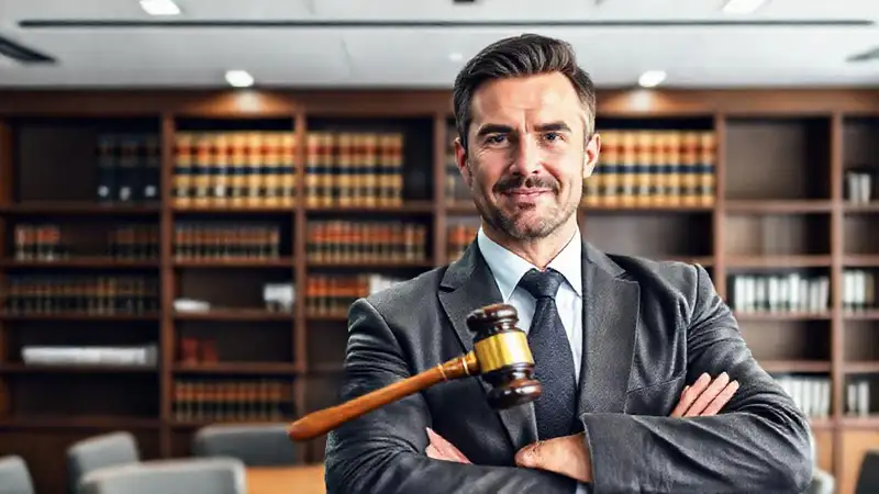 Abogado confiado en tribunal moderno