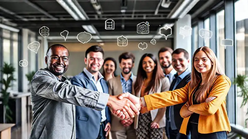 Equipo profesional en oficina moderna, ético y diverso