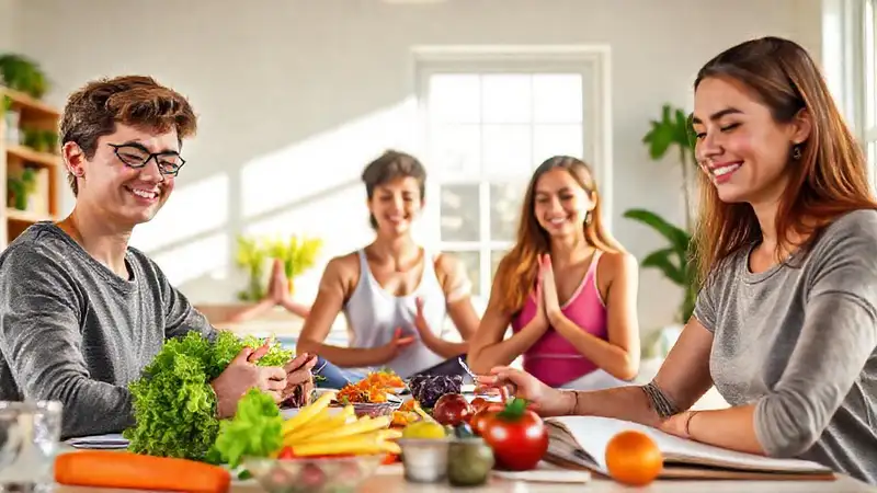 Alimentos, estudio, yoga y tranquilidad visual