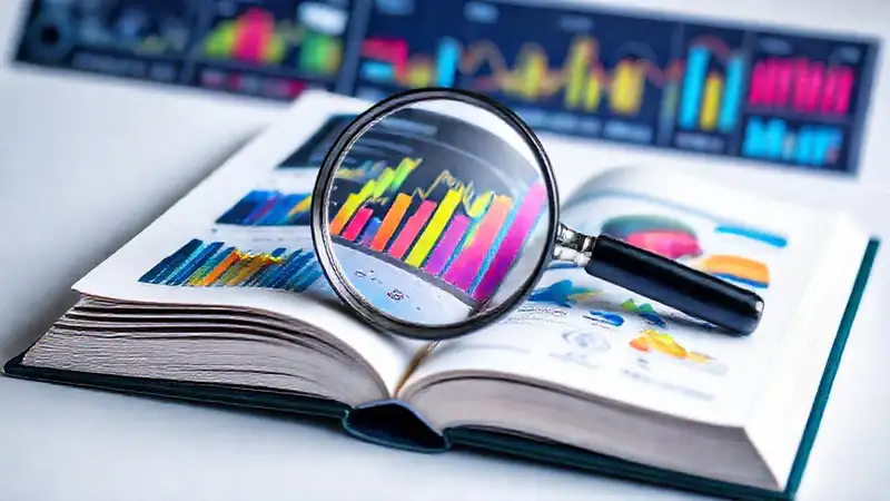 Libro digital con datos y gráficos coloridos