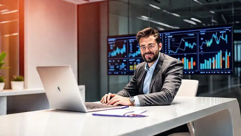 Contador profesional en oficina moderna y brillante
