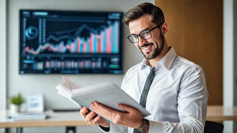 Profesional de negocios estudia contabilidad en oficina