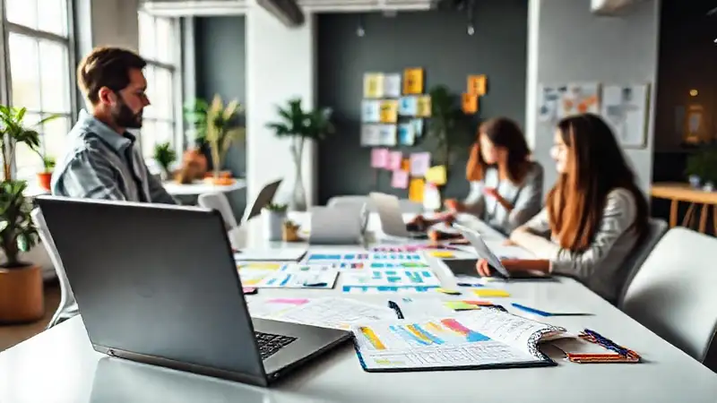 Espacio de trabajo organizado y colaborativo moderno