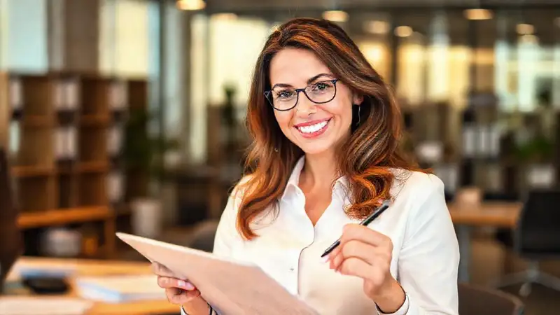 Mujer contadora profesional en oficina moderna