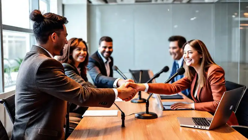 Reunión profesional con representantes diversos y positivos