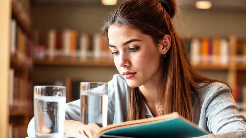 Estudiante hidratado y concentrado en estudio