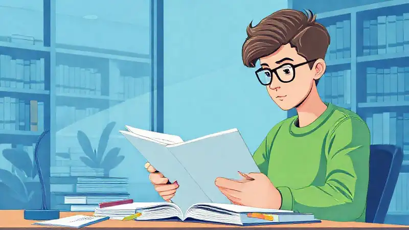 Estudiante estudia en biblioteca con enfoque y orden