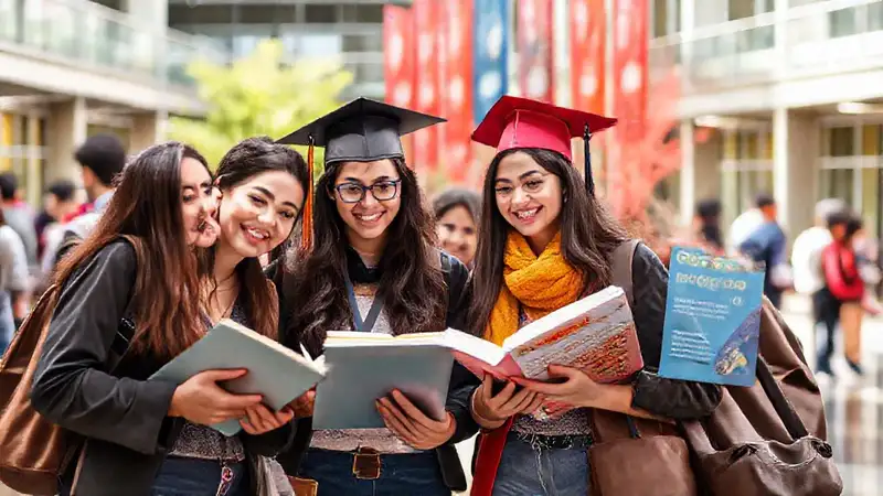 Estudiantes en campus diverso y vibrante