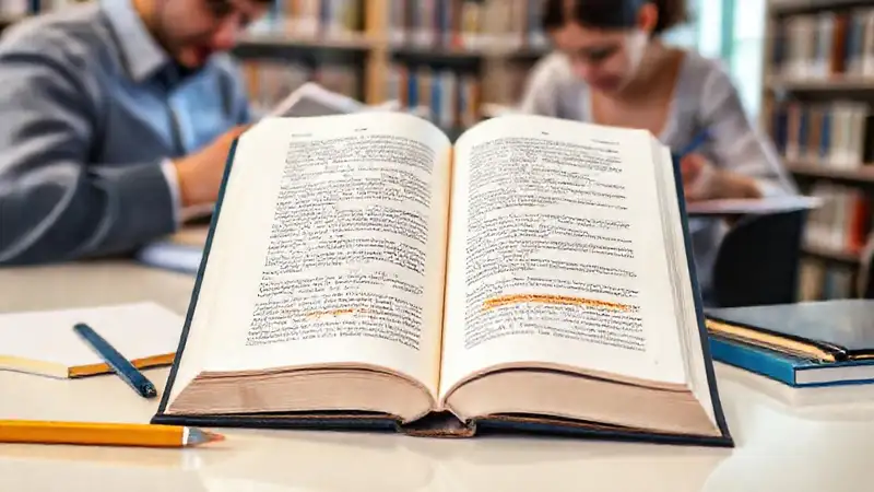 Estudiantes estudiando en biblioteca con libros resaltados