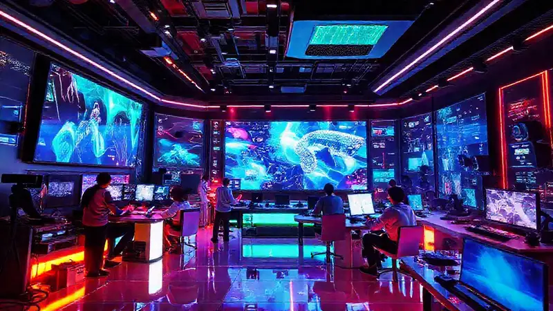 Estudio multimedia futurista con tecnología avanzada