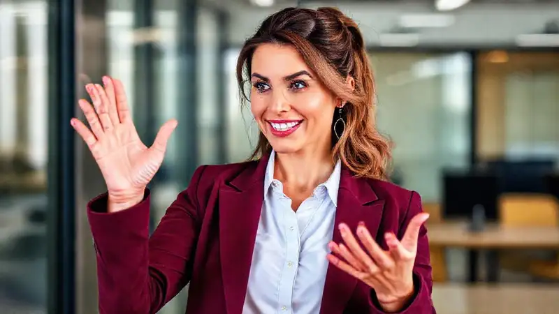 Mujer profesional comunica confianza con lenguaje corporal