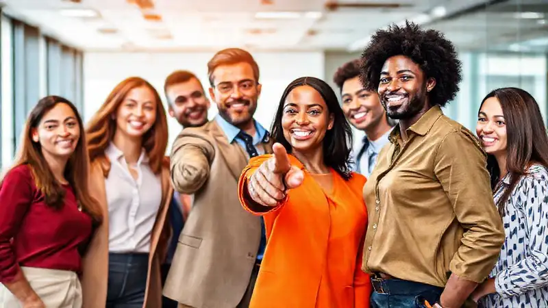 Profesionales diversos colaboran liderando hacia el éxito