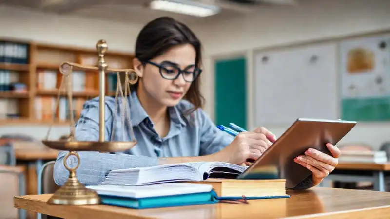 Estudiante estudiando en aula moderna e inspiradora