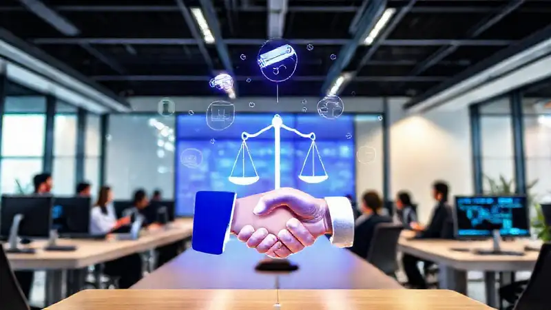 Símbolos digitales y profesionales en oficina moderna