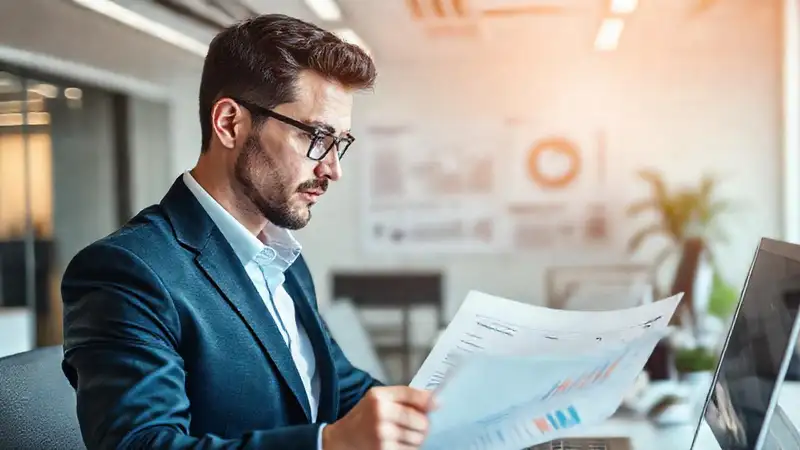 Contador profesional analiza datos en oficina moderna