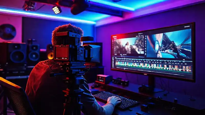 Sala de edición con tecnología moderna y profesional