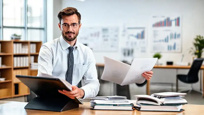 Profesional revisa documentos en oficina moderna