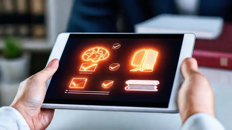 Tableta digital con notas legales y herramientas mentales