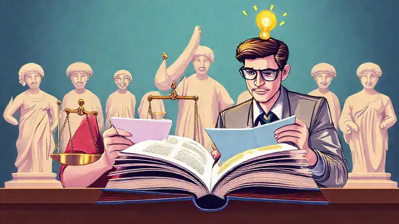 Estudiante estudia leyes con ideas y colores