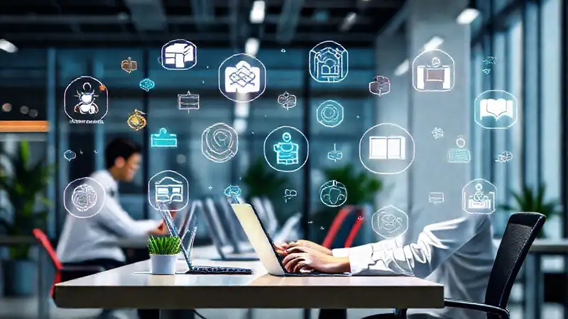 Iconos modernos de habilidades digitales en trabajo