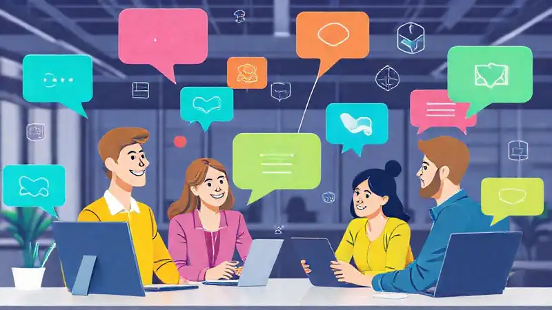 Iconos digitales y colaboración en workspace moderno