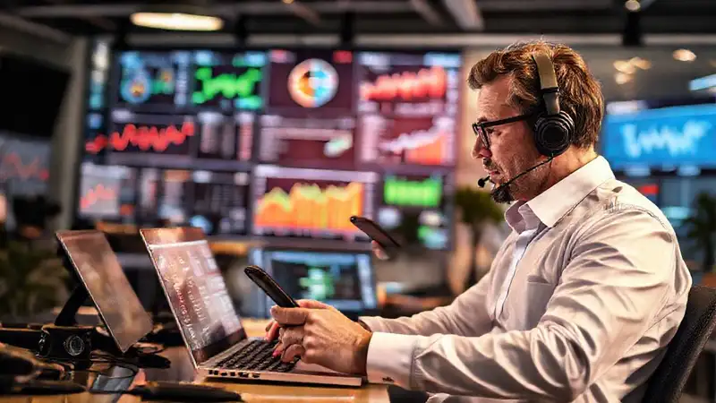 Periodista digital con tecnología y datos modernos