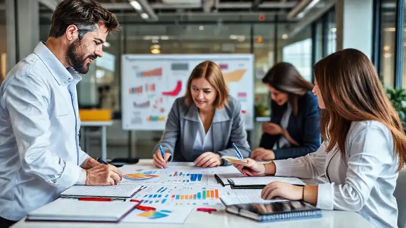 Investigación creativa en comunicación en oficina moderna