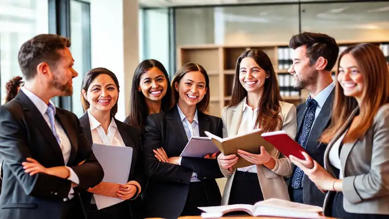 Estudiantes de derecho en entorno profesional y amigable
