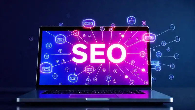 Concepto de SEO con enlaces y diseño moderno