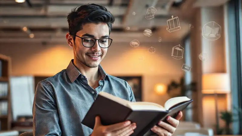 Joven profesional estudiando leyes en oficina moderna