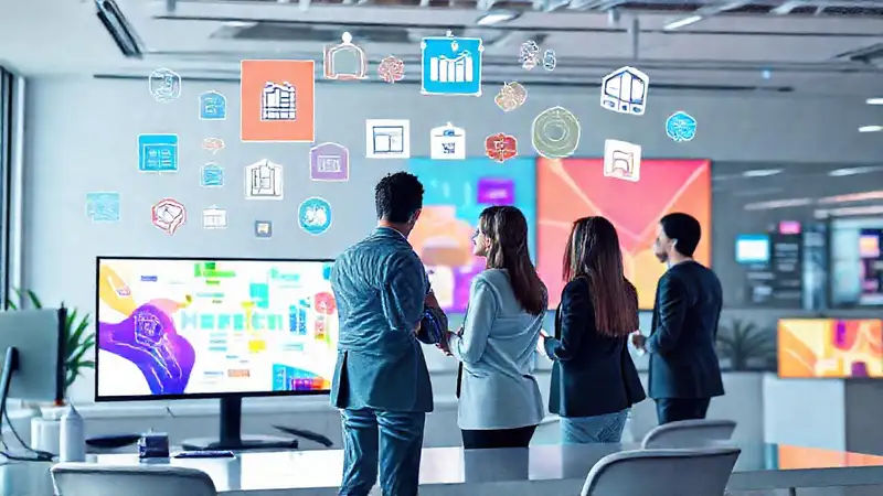 Iconos de marketing digital y colaboración empresarial