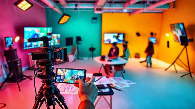 Estudio creativo colorido y colaborativo moderno