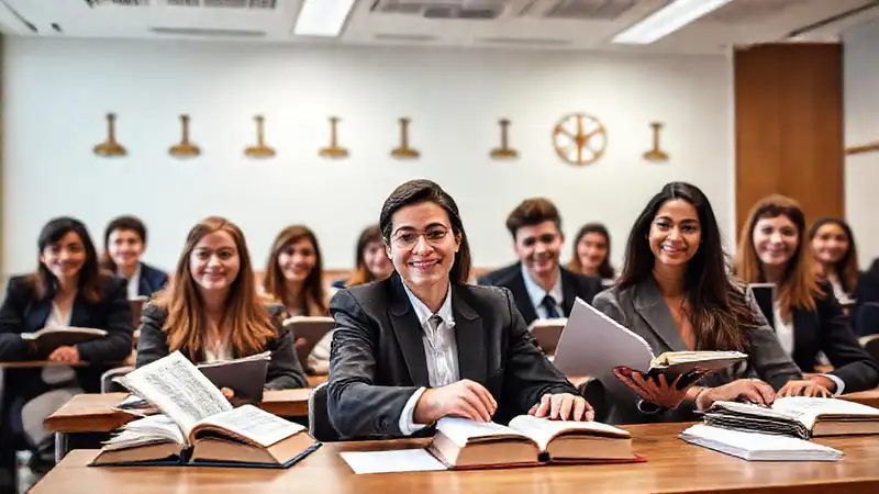 Estudiantes de derecho en aula moderna