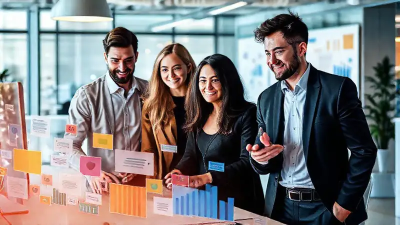 Oficina moderna con equipo diverso y colaborativo