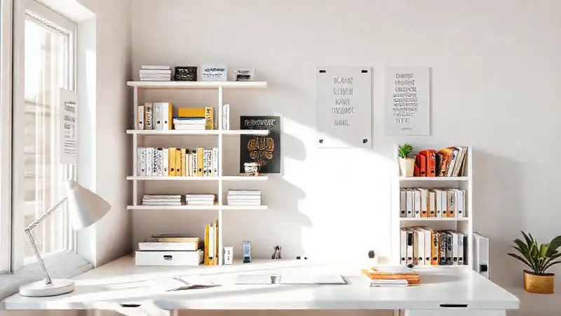 Escritorio organizado y luminoso, ambiente minimalista