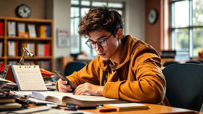 Estudiante concentrado en un escritorio desordenado