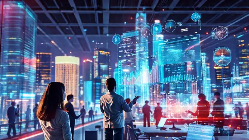 Tecnología moderna y análisis en ciudad futurista