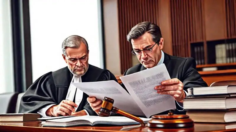 Jueces y abogados revisan documentos legales serios