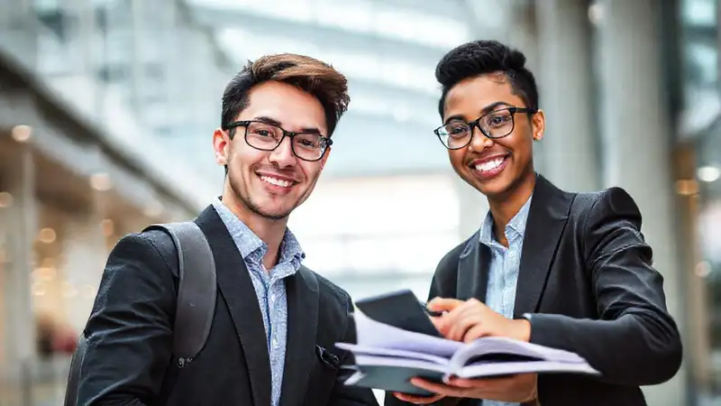 Estudiante universitario de contabilidad, confiado y preparado