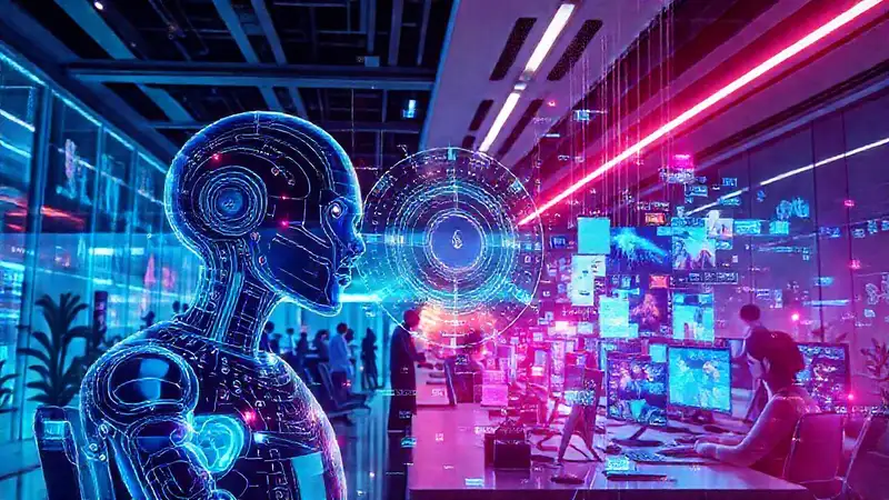 Interfaz futurista con hologramas y creativos