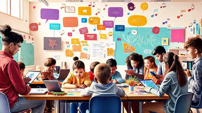 Aula moderna, diversa y colaborativa con tecnología