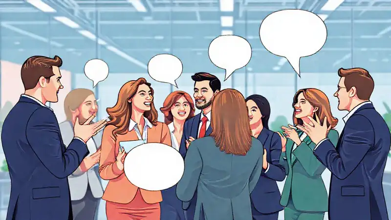 Empresarios colaborando en oficina vibrante y positiva