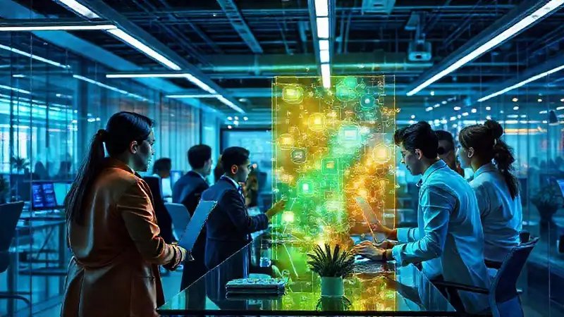 Espacio de trabajo moderno y tecnológico colaborativo