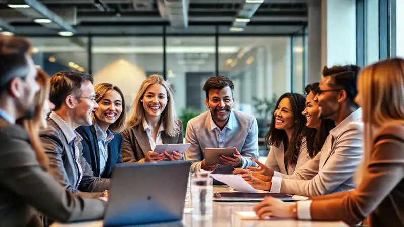 Reunión de colegas en oficina moderna