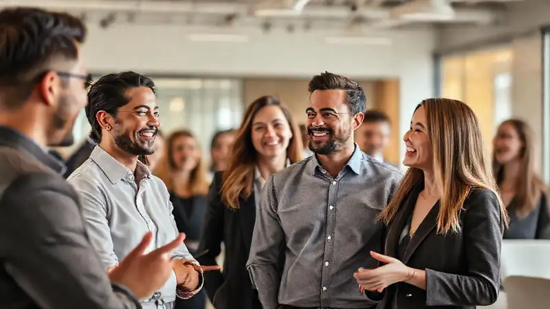 Profesional sonriente en oficina moderna y acogedora
