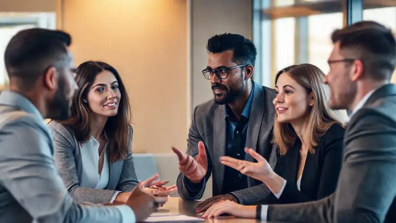Reunión profesional, comunicación efectiva, colaboración cercana