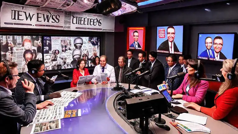 Medios y gente en comunicación moderna y dinámica