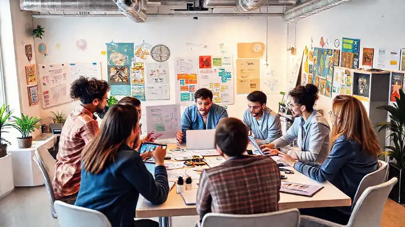 Espacio creativo con equipo diverso y vibrante