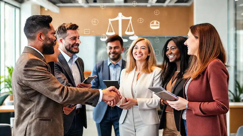 Profesionales diversos networking en oficina moderna