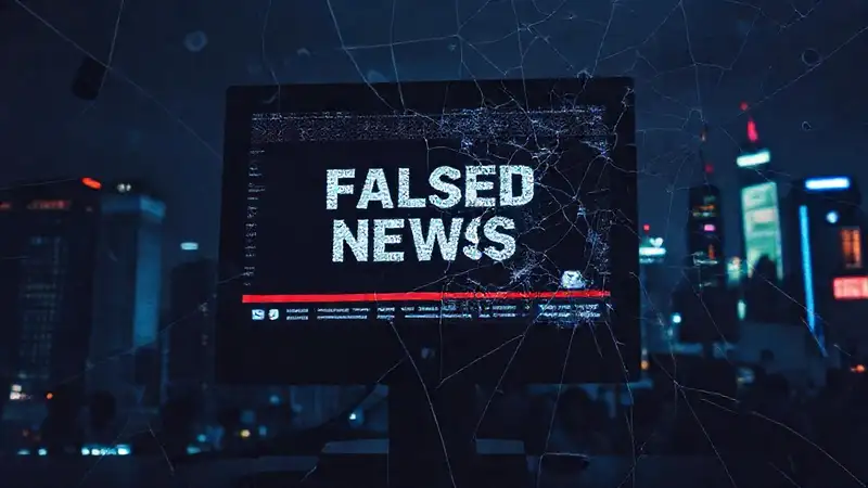 Pantalla hackeada con noticias falsas y glitch